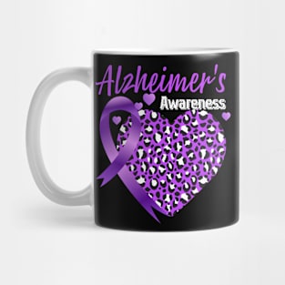 Alzheimer's Awareness Heart Leopard Ribbon Mug